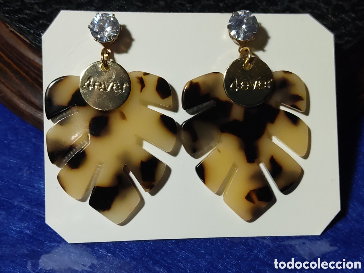 Joyeria: Pendientes hojas y circonitas imitando a Carey. - Foto 2