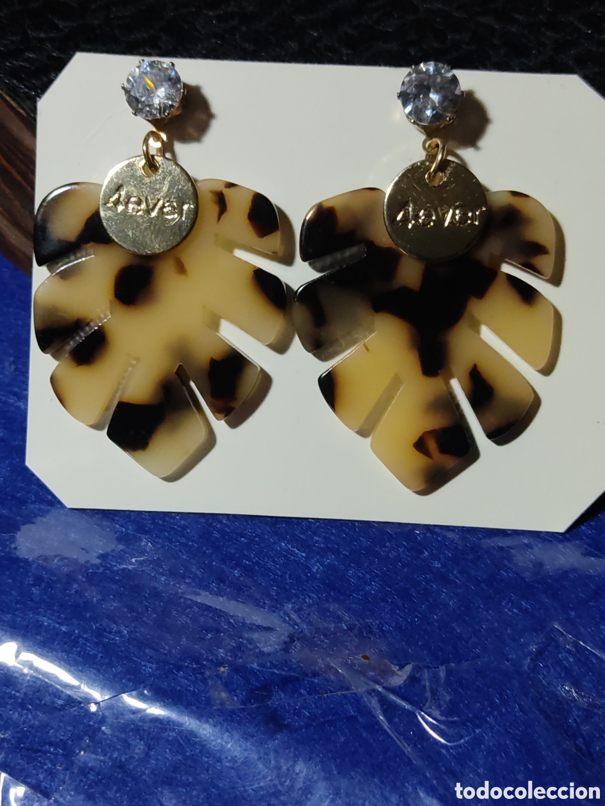 Joyeria: Pendientes hojas y circonitas imitando a Carey. - Foto 3