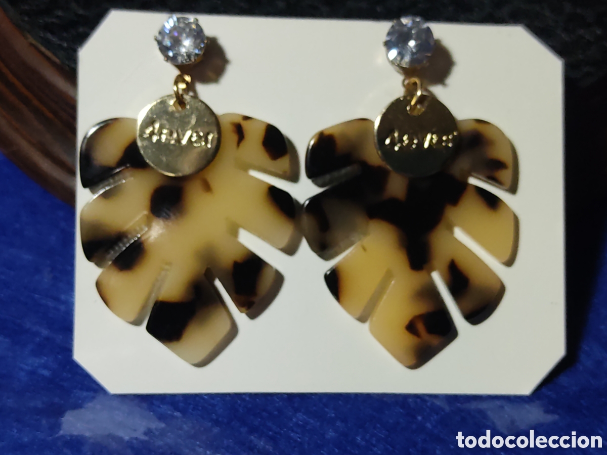 Joyeria: Pendientes hojas y circonitas imitando a Carey. - Foto 1