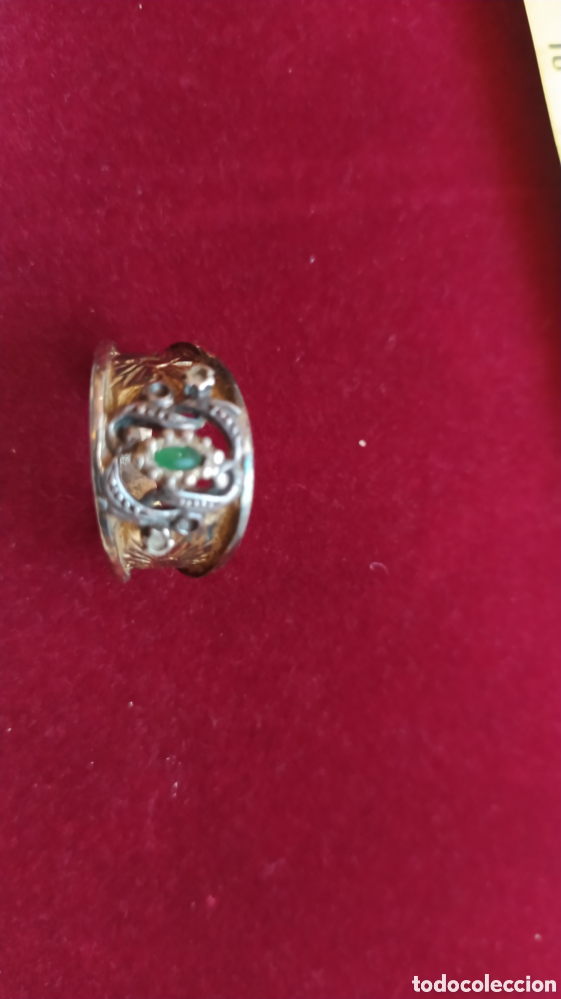 Joyeria: Antiguo anillo plata oro y piedra verde. - Foto 1