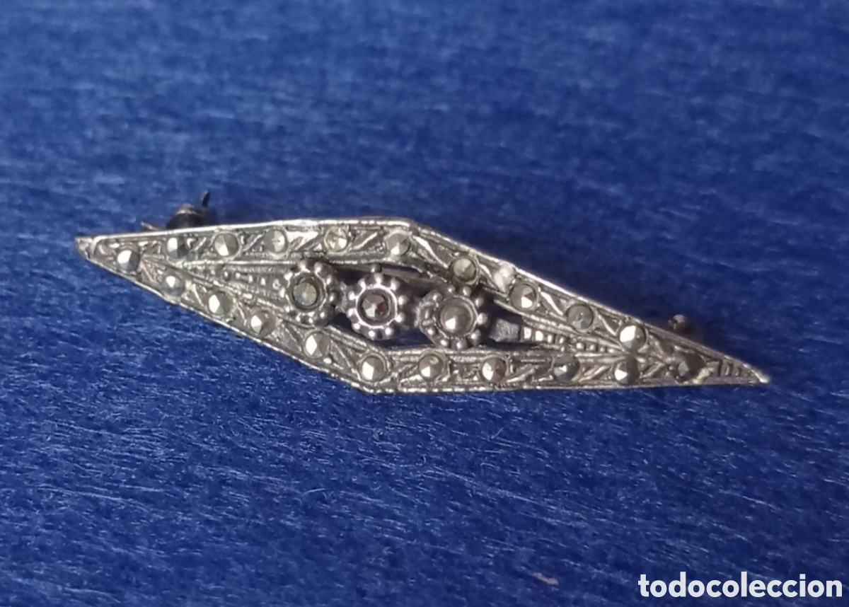 Joyeria: ⚜️BONITO BROCHE ANTIGUO DE PLATA Y MARQUESITAS - Foto 4