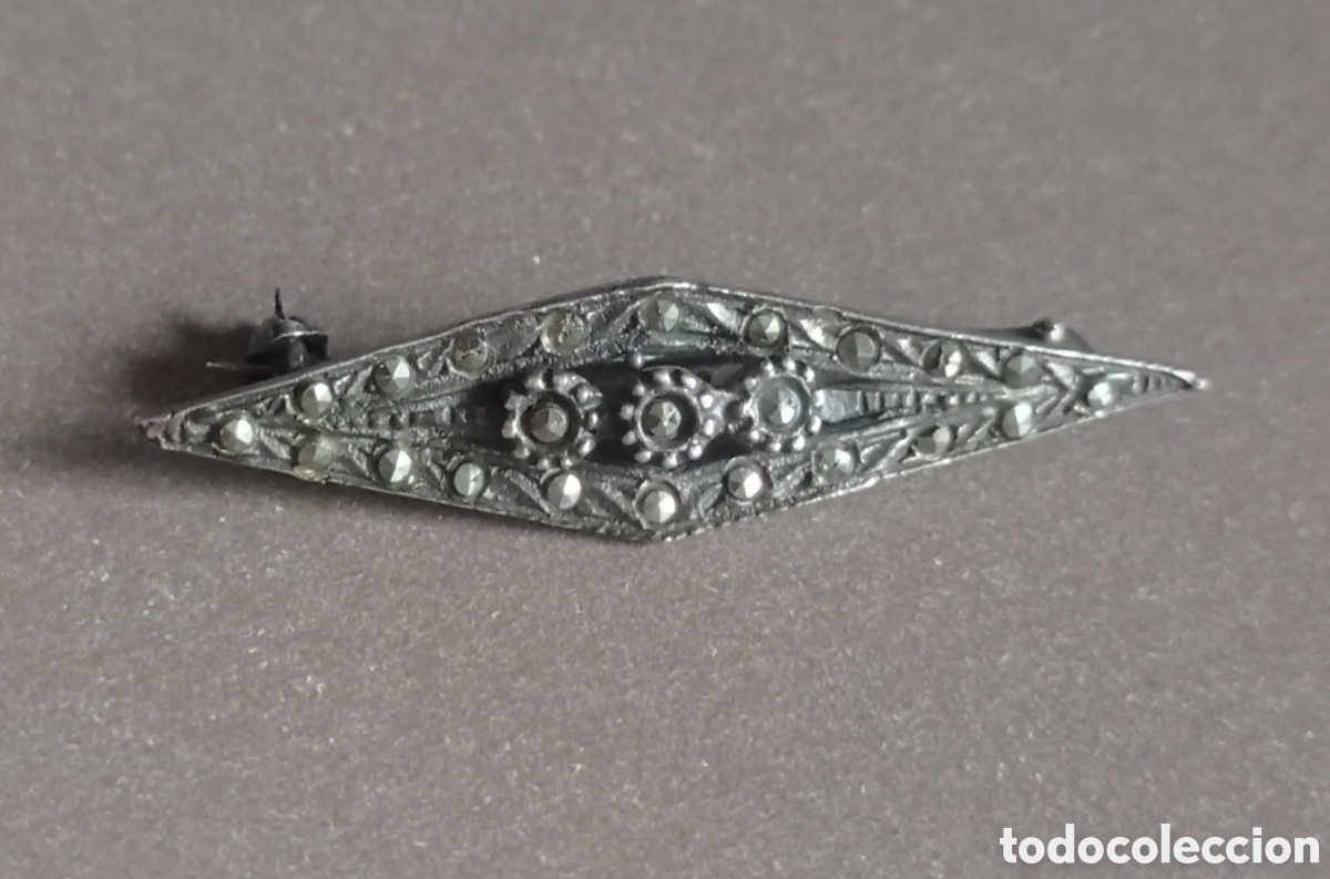 Joyeria: ⚜️BONITO BROCHE ANTIGUO DE PLATA Y MARQUESITAS - Foto 2