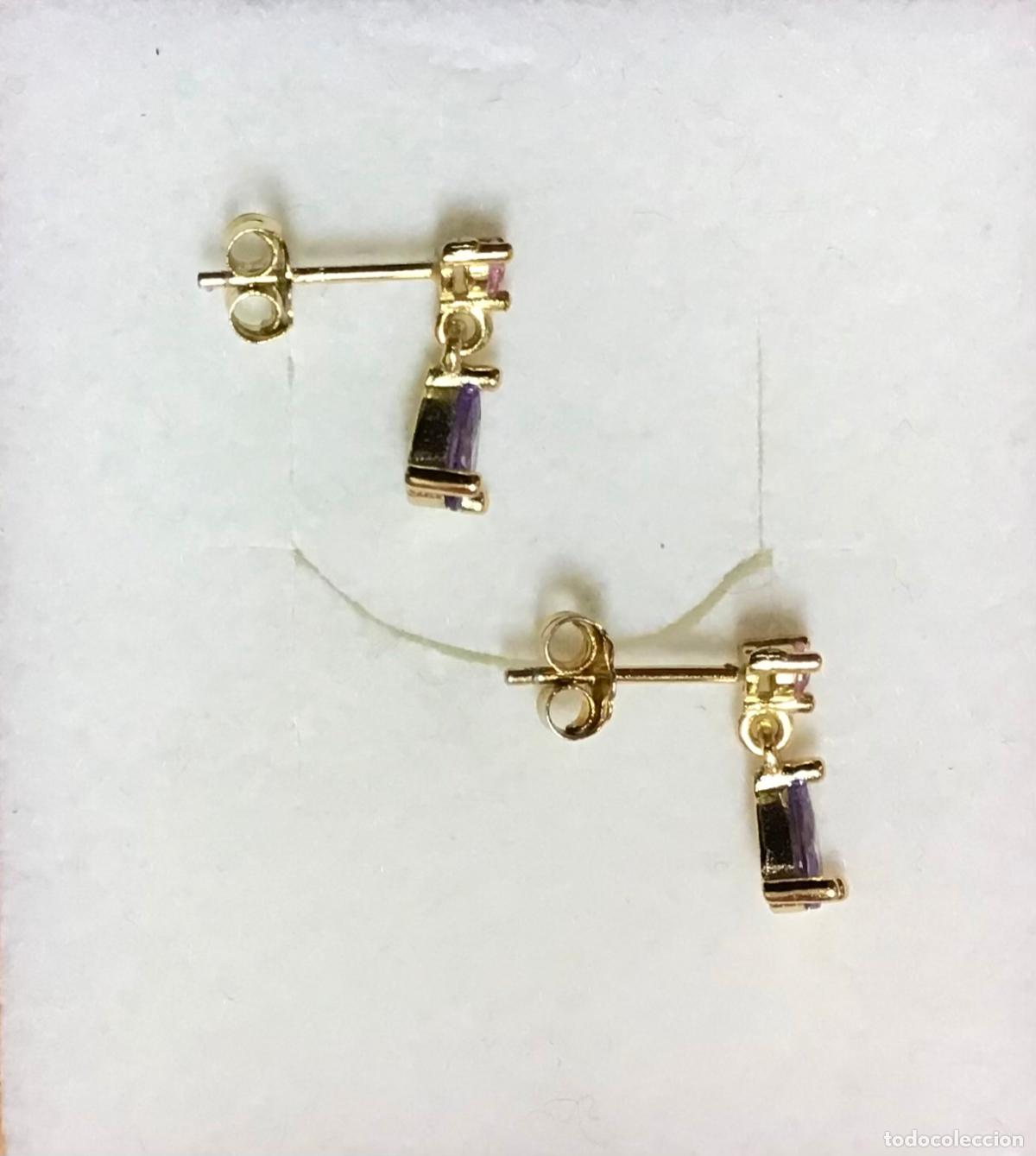 Joyeria: PENDIENTES DE PLATA DORADA CON CIRCONIOS DE COLOR - Foto 2