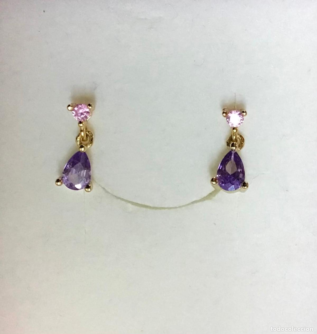 Joyeria: PENDIENTES DE PLATA DORADA CON CIRCONIOS DE COLOR - Foto 1
