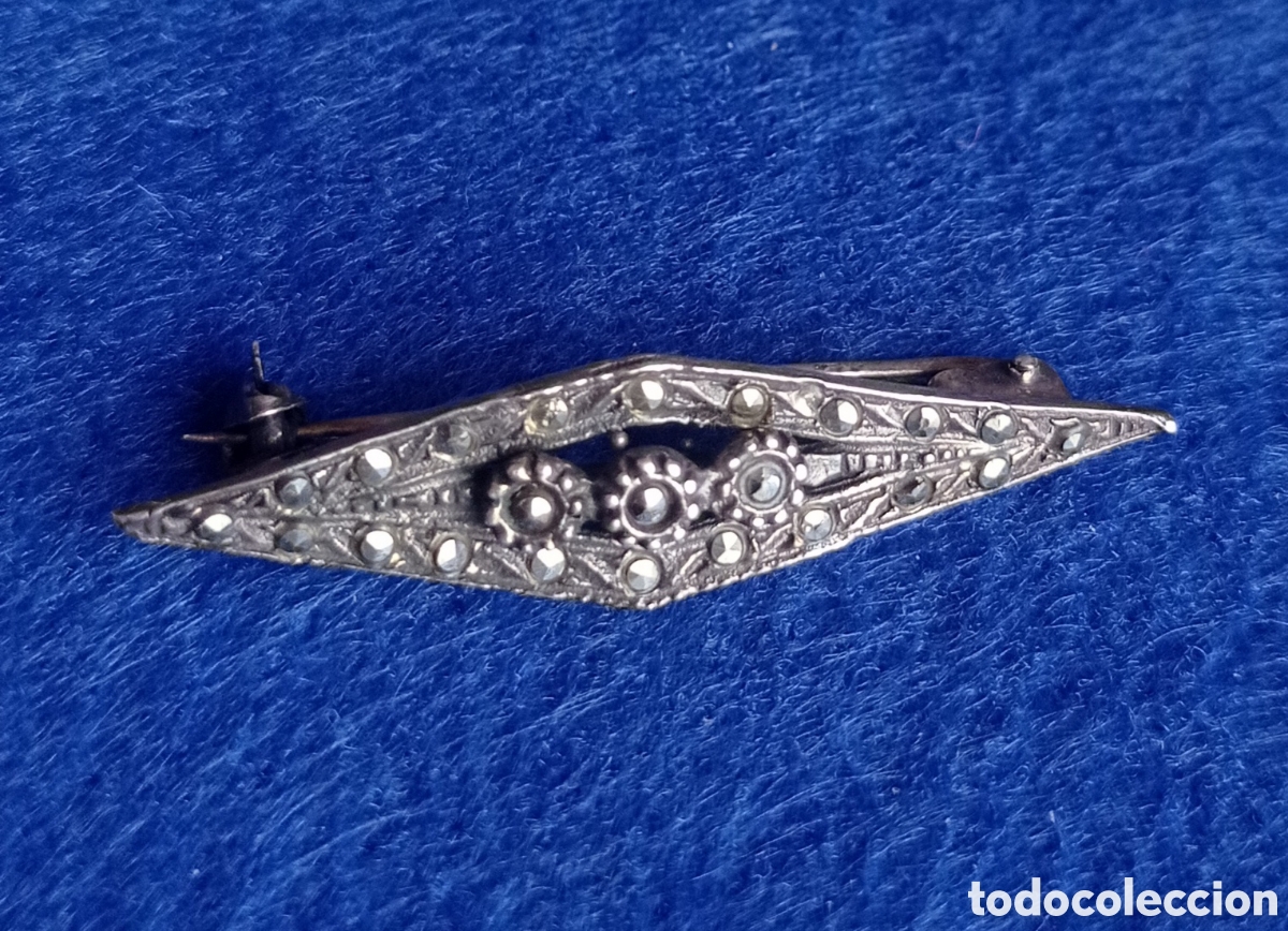 Joyeria: ⚜️BONITO BROCHE ANTIGUO DE PLATA Y MARQUESITAS - Foto 1