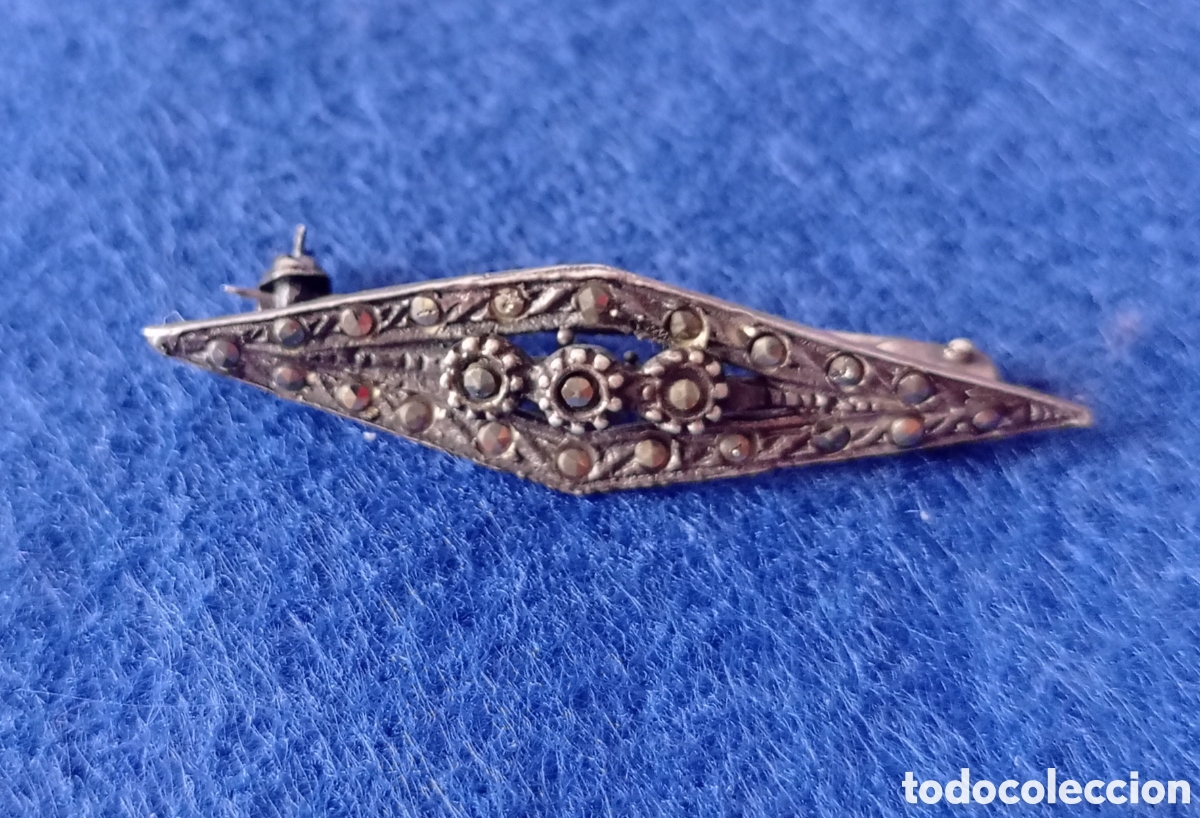 Joyeria: ⚜️BONITO BROCHE ANTIGUO DE PLATA Y MARQUESITAS - Foto 8