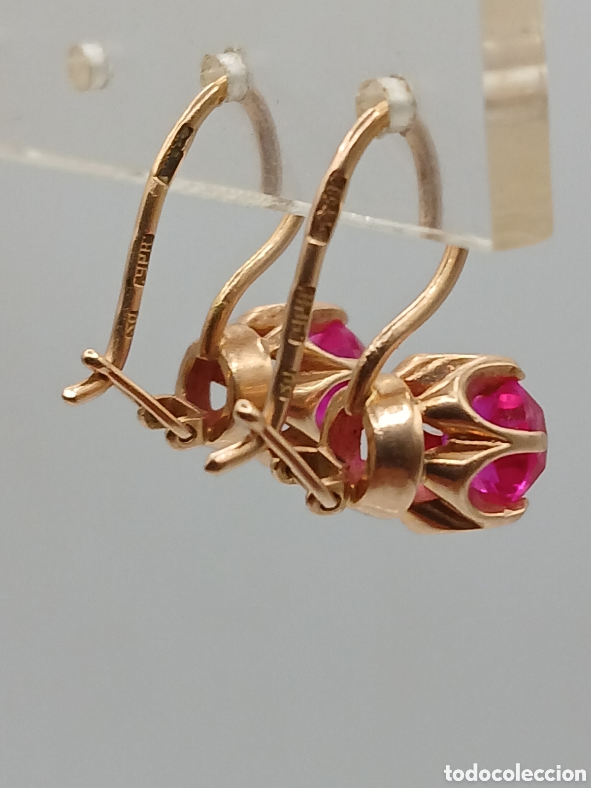 Joyeria: Pendientes oro 14 quilates y rub&iacute;es. Uni&oacute;n Sovi&eacute;tica - Foto 2