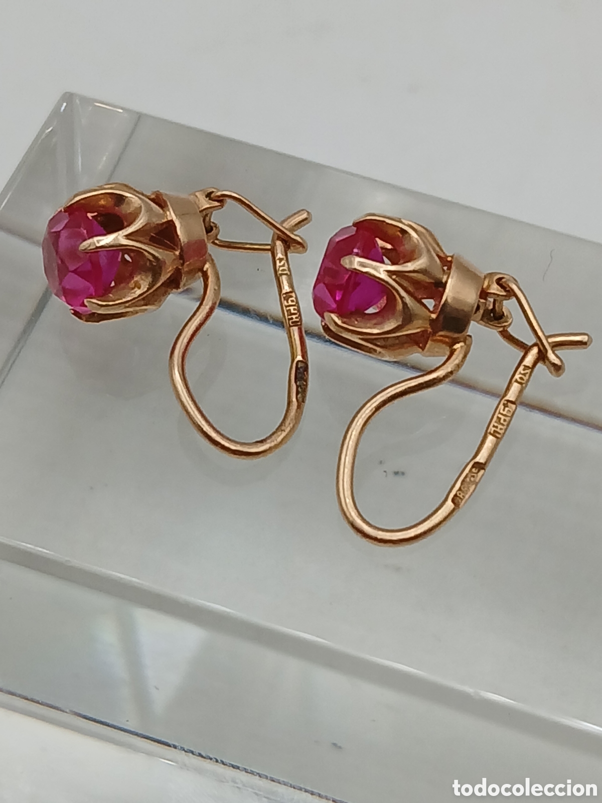 Joyeria: Pendientes oro 14 quilates y rub&iacute;es. Uni&oacute;n Sovi&eacute;tica - Foto 3