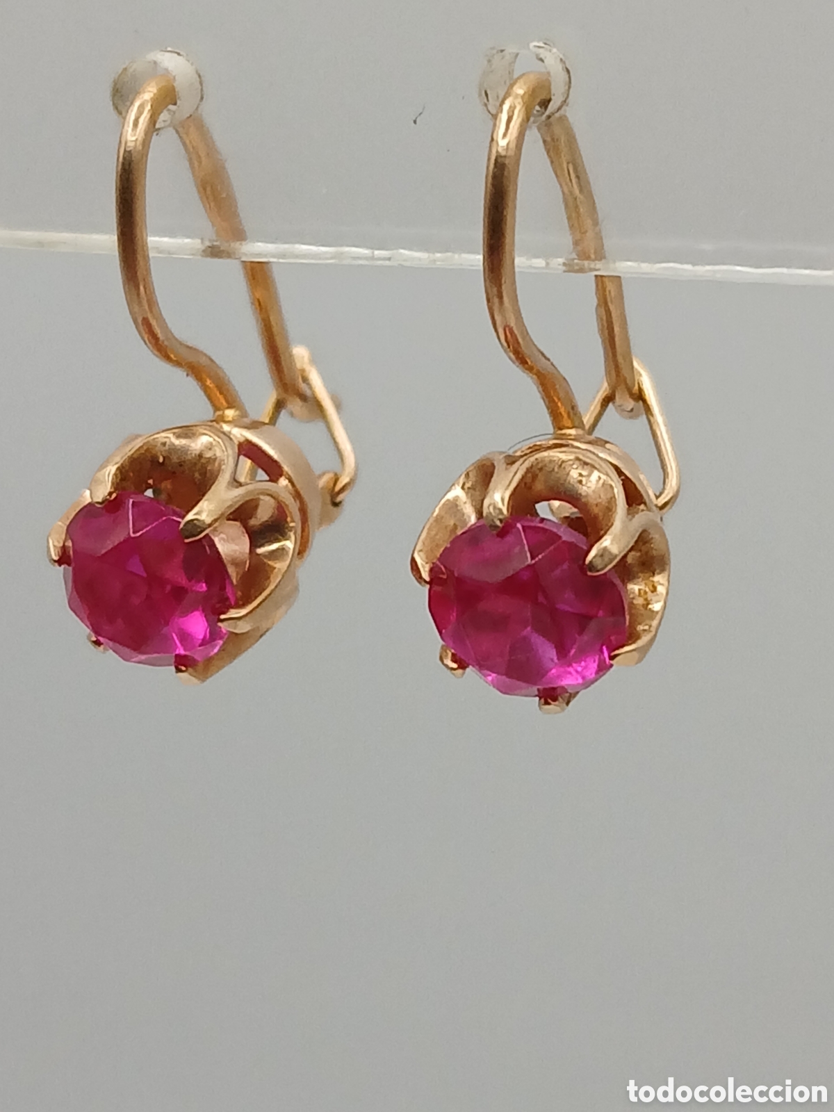 Joyeria: Pendientes oro 14 quilates y rub&iacute;es. Uni&oacute;n Sovi&eacute;tica - Foto 4