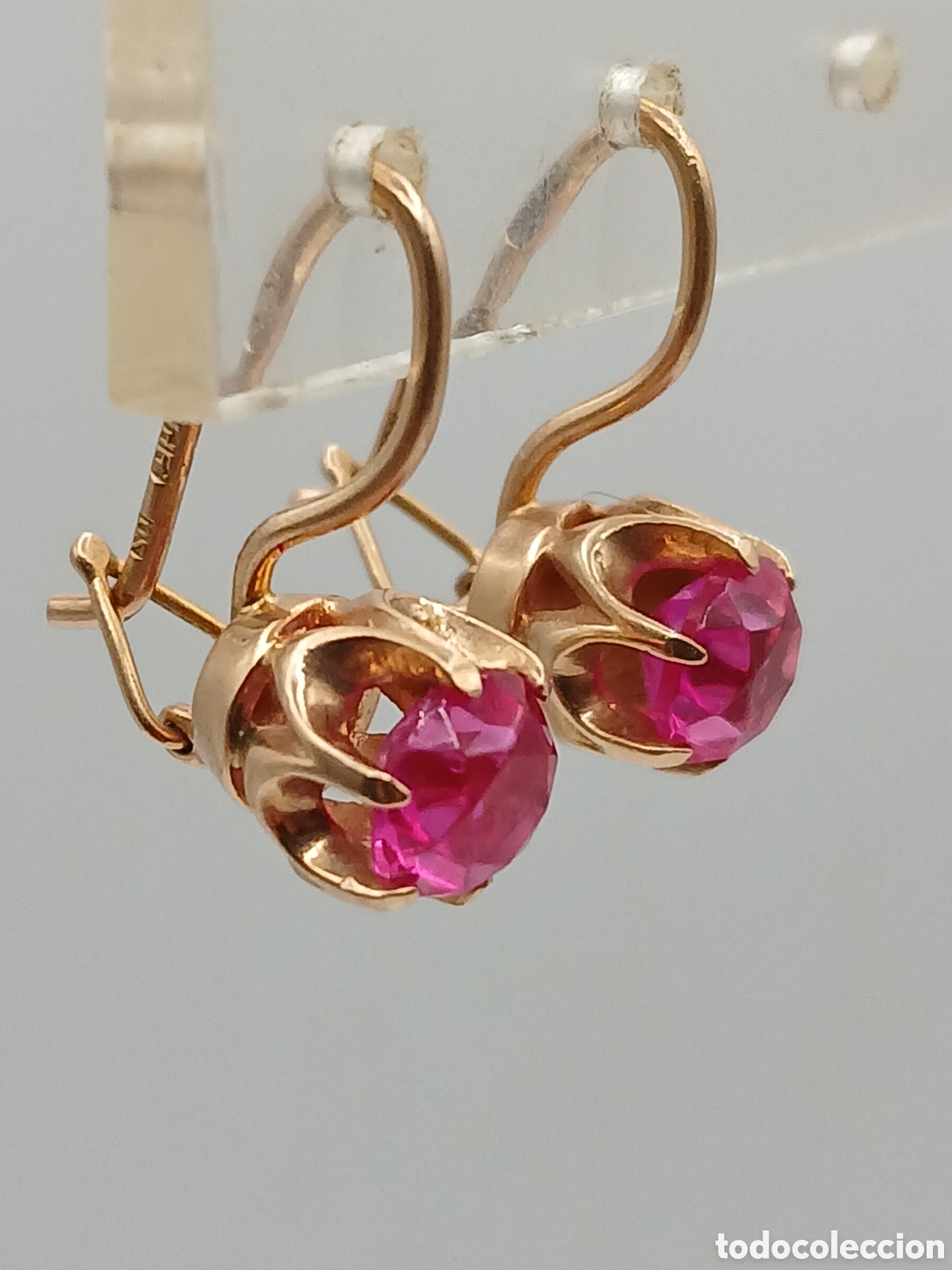 Joyeria: Pendientes oro 14 quilates y rub&iacute;es. Uni&oacute;n Sovi&eacute;tica - Foto 1