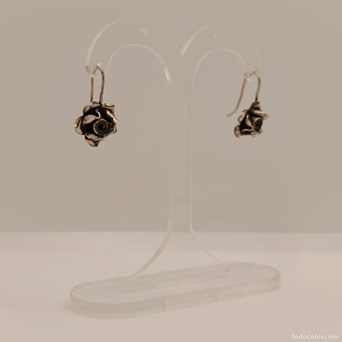 Joyeria: Bellos pendientes vintage de rosas en plata. - Foto 4