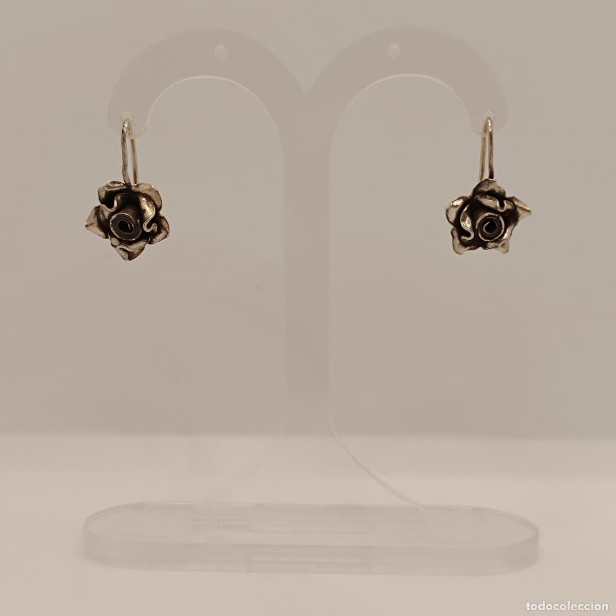 Joyeria: Bellos pendientes vintage de rosas en plata. - Foto 5