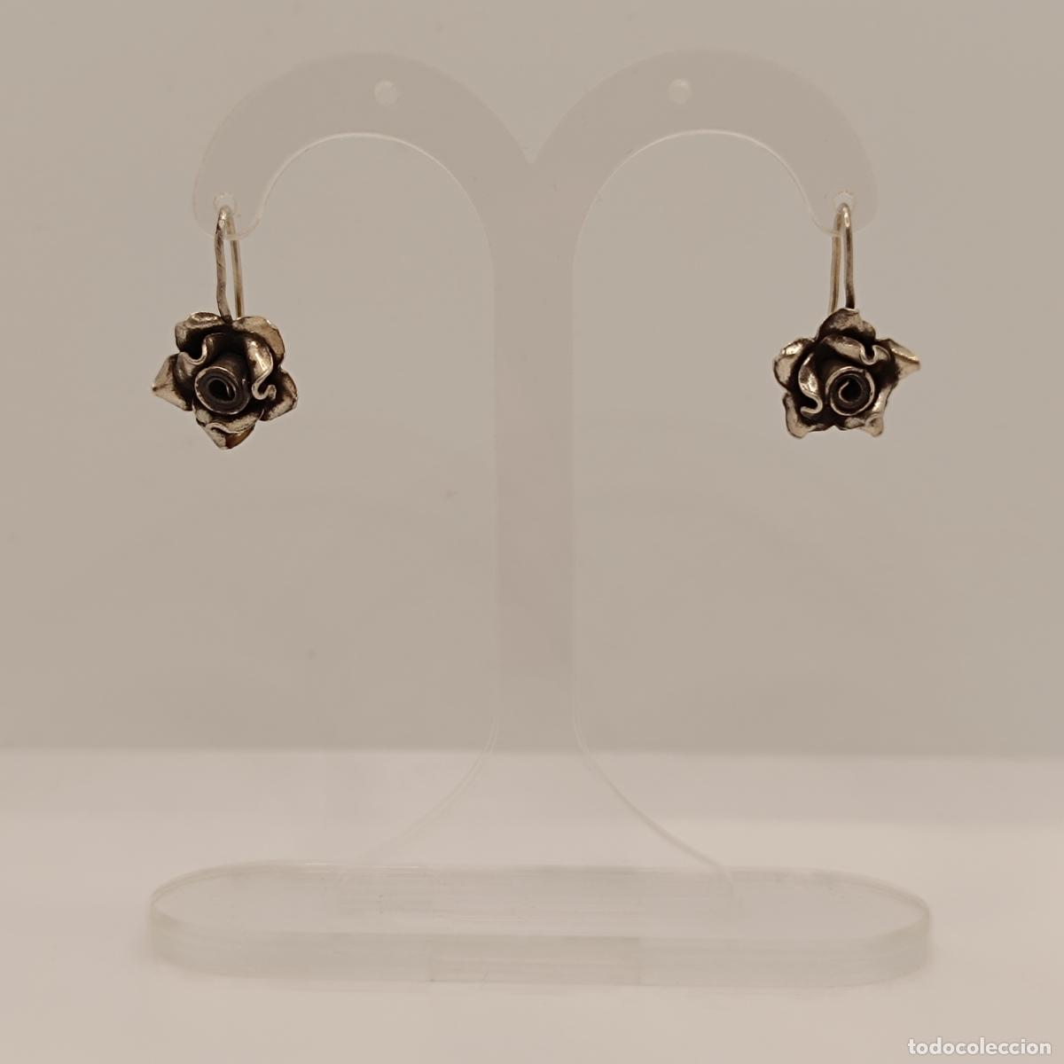 Joyeria: Bellos pendientes vintage de rosas en plata. - Foto 1