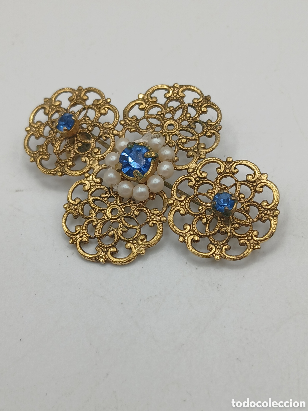 Joyeria: Broche lat&oacute;n dorado pedreria y perlas - Foto 2