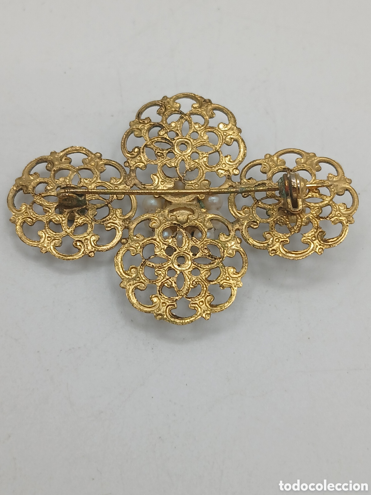 Joyeria: Broche lat&oacute;n dorado pedreria y perlas - Foto 3