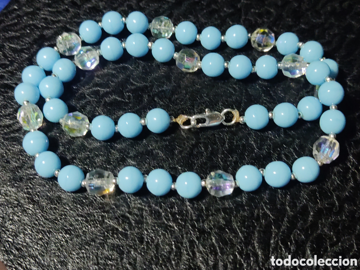 Joyeria: Collar de cristal de murano azul celeste.Vintage. - Foto 4