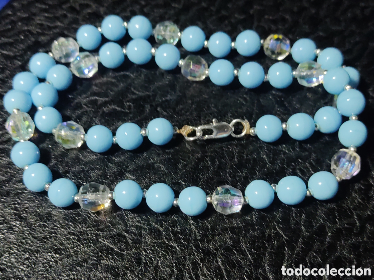 Joyeria: Collar de cristal de murano azul celeste.Vintage. - Foto 5