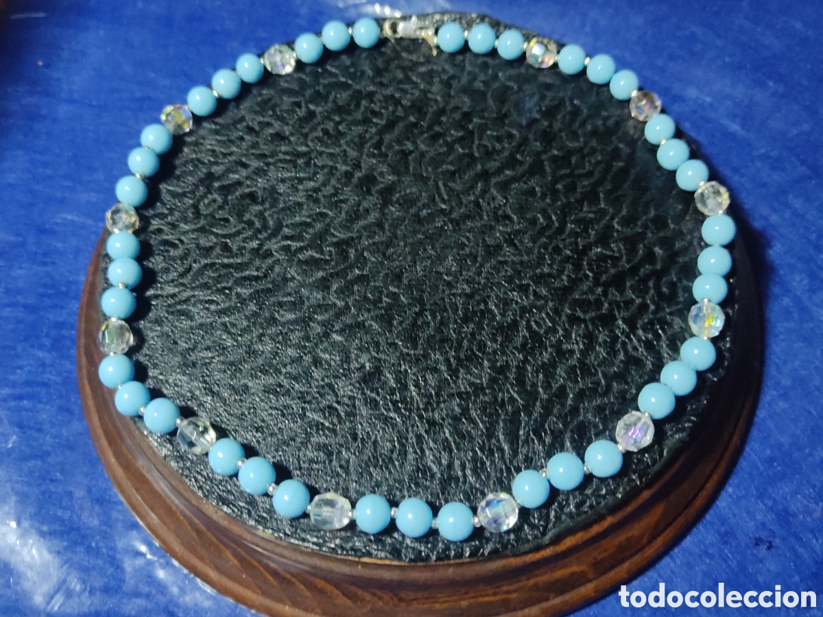 Joyeria: Collar de cristal de murano azul celeste.Vintage. - Foto 1