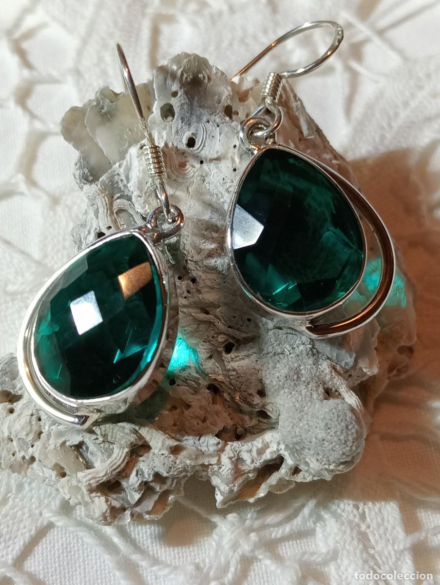 Joyeria: PENDIENTES DE PLATA MACIZA Y CUARZO VERDE (SIN USAR) - Foto 1