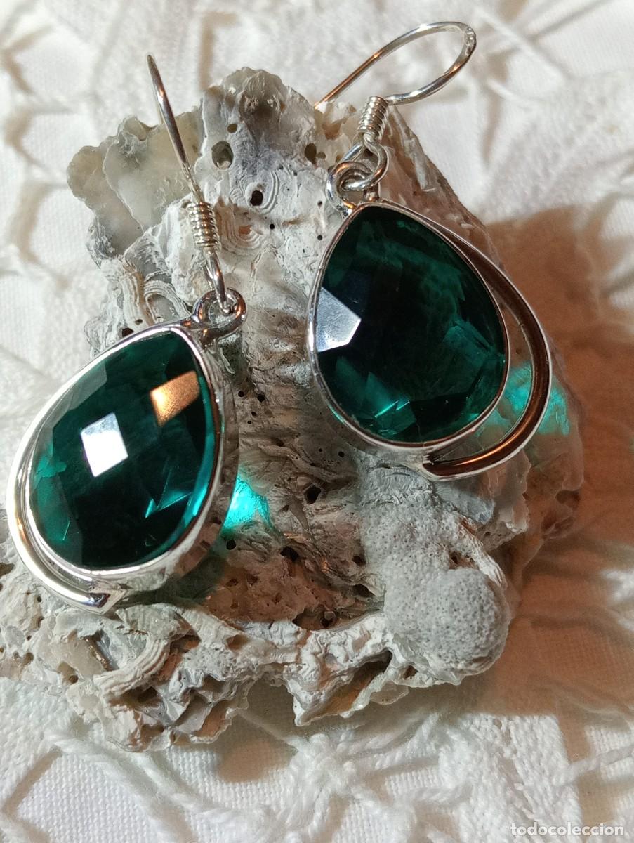 Joyeria: PENDIENTES DE PLATA MACIZA Y CUARZO VERDE (SIN USAR) - Foto 2