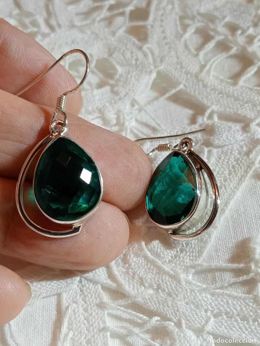 Joyeria: PENDIENTES DE PLATA MACIZA Y CUARZO VERDE (SIN USAR) - Foto 3