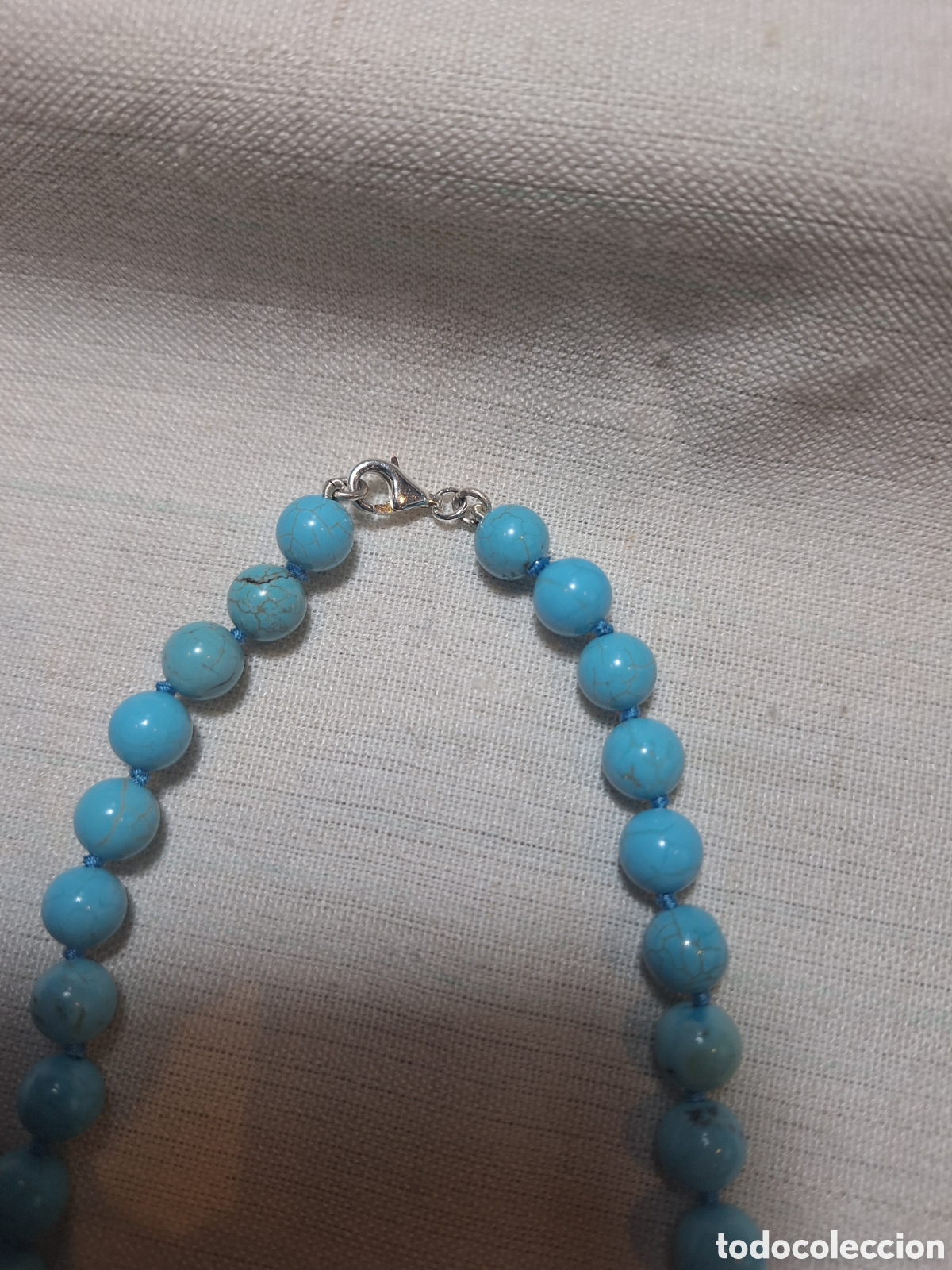 Joyeria: Collar de Turquesa, anudado, con broche de Plata - Foto 2