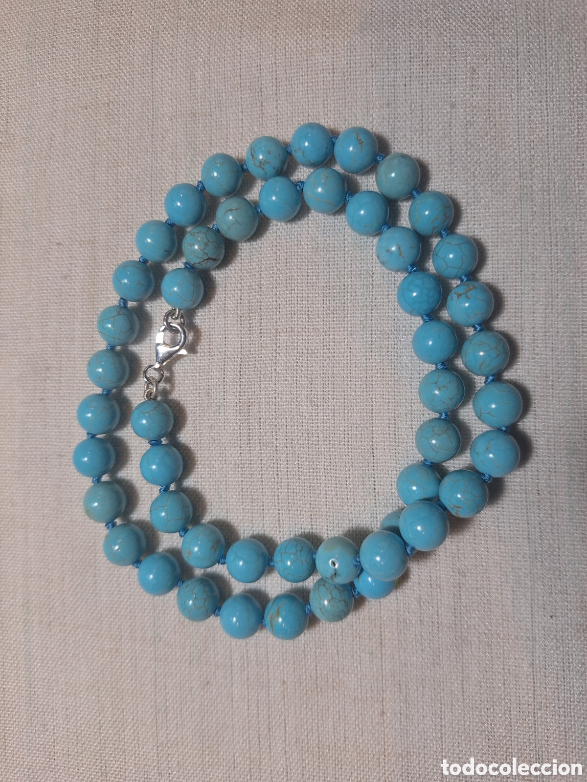 Joyeria: Collar de Turquesa, anudado, con broche de Plata - Foto 1