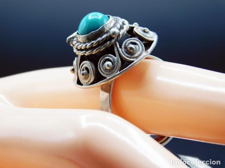 Gioielleria: TAXCO &middot; MEXICO &middot; ANTIGUA SORTIJA CON APERTURA SECRETA &middot; OPALINA TURQUESA &middot; ANILLO AJUSTABLE &middot;FIRMADO