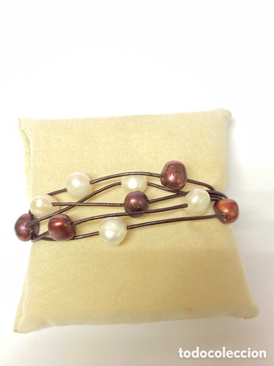 Joyeria: Pulsera de piel, perlas y plata /pul130 - Foto 2