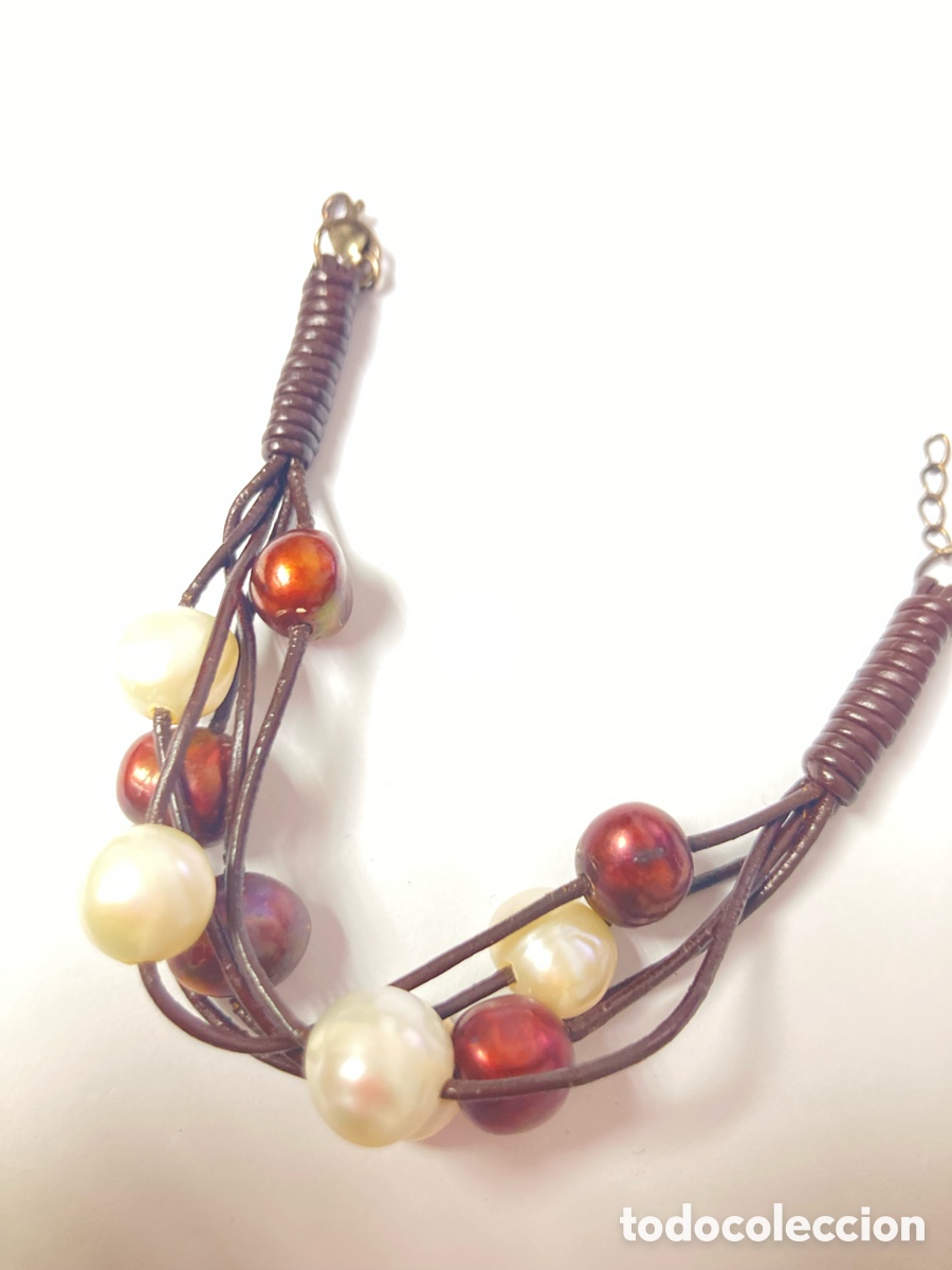 Joyeria: Pulsera de piel, perlas y plata /pul130 - Foto 3