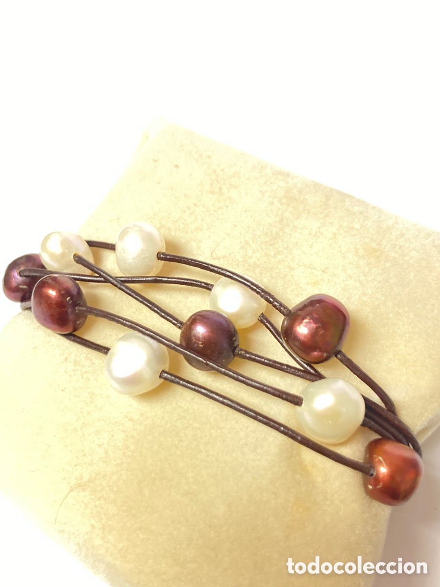 Joyeria: Pulsera de piel, perlas y plata /pul130 - Foto 1