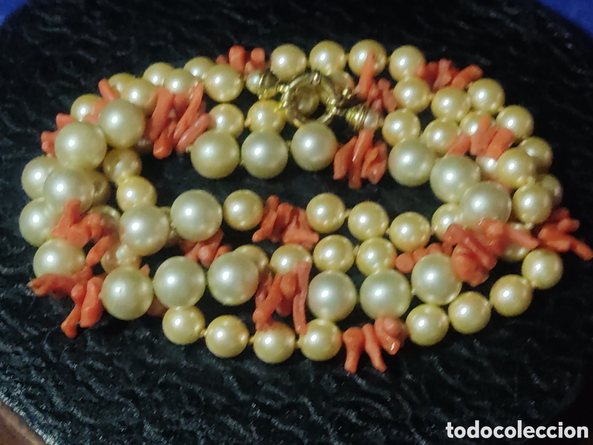 Joyeria: Collar largo de coral rojo y perlas.Vintage. - Foto 4