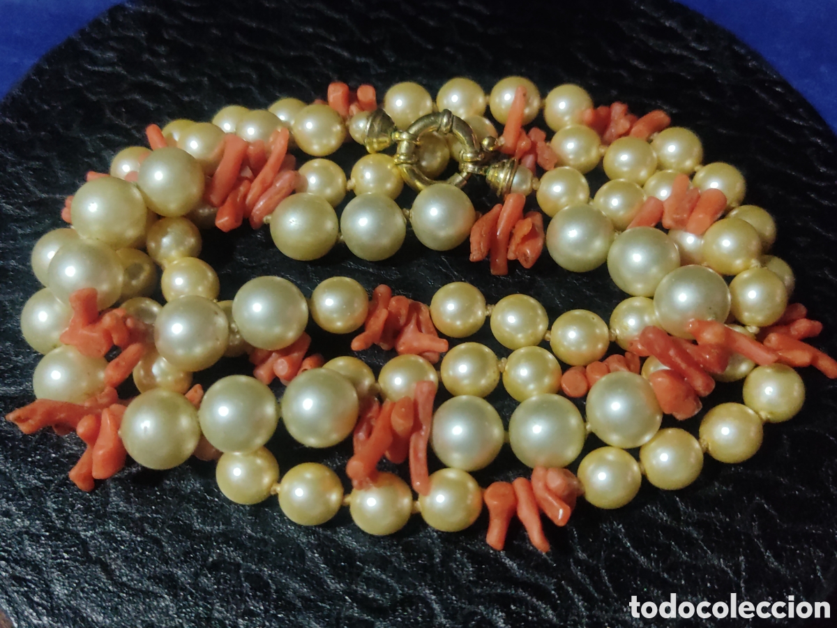 Joyeria: Collar largo de coral rojo y perlas.Vintage. - Foto 5