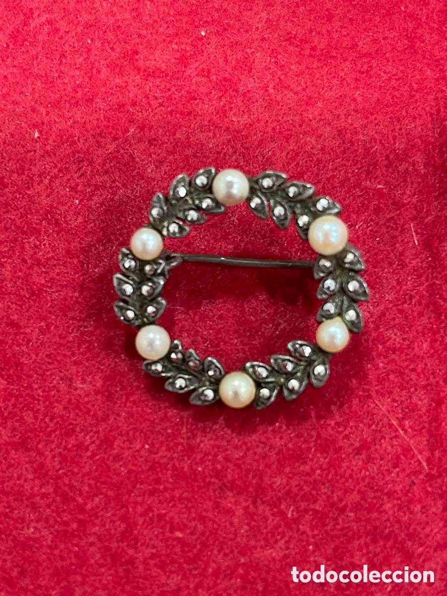 Joyeria: Antiguo peque&ntilde;o broche en plata de ley y perlitas. - Foto 1