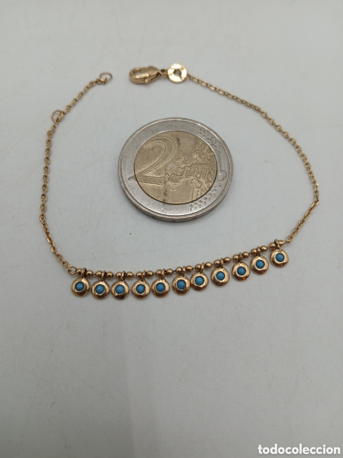 Joyeria: Pulsera metal chapado oro y opalina azul - Foto 2