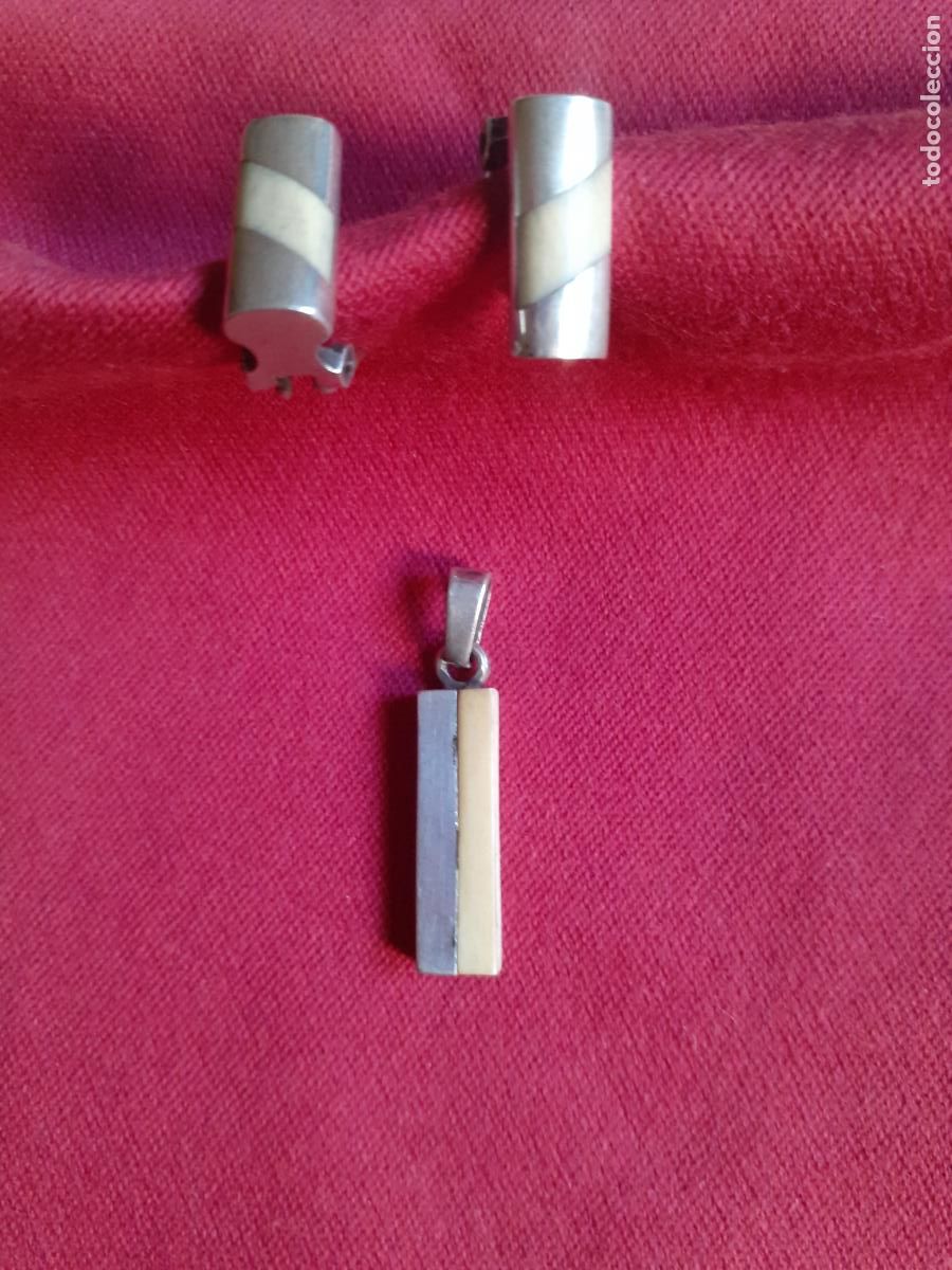 Joyeria: Pendientes y colgante de plata y marfil - Foto 1