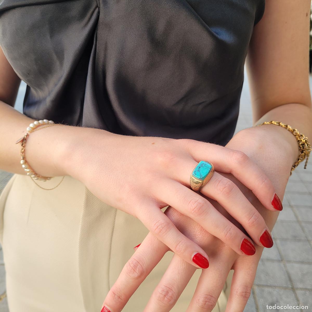Joyeria: Anillo vintage con cabuj&oacute;n de turquesa, s. XX &ndash; Italia - Foto 3