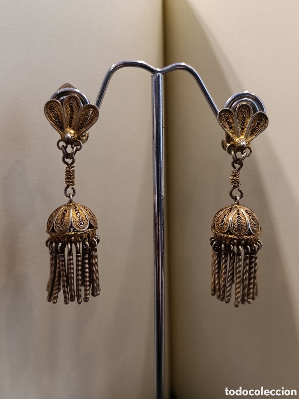Joyeria: Pendientes de filigrana de plata con ba&ntilde;o de oro. - Foto 2