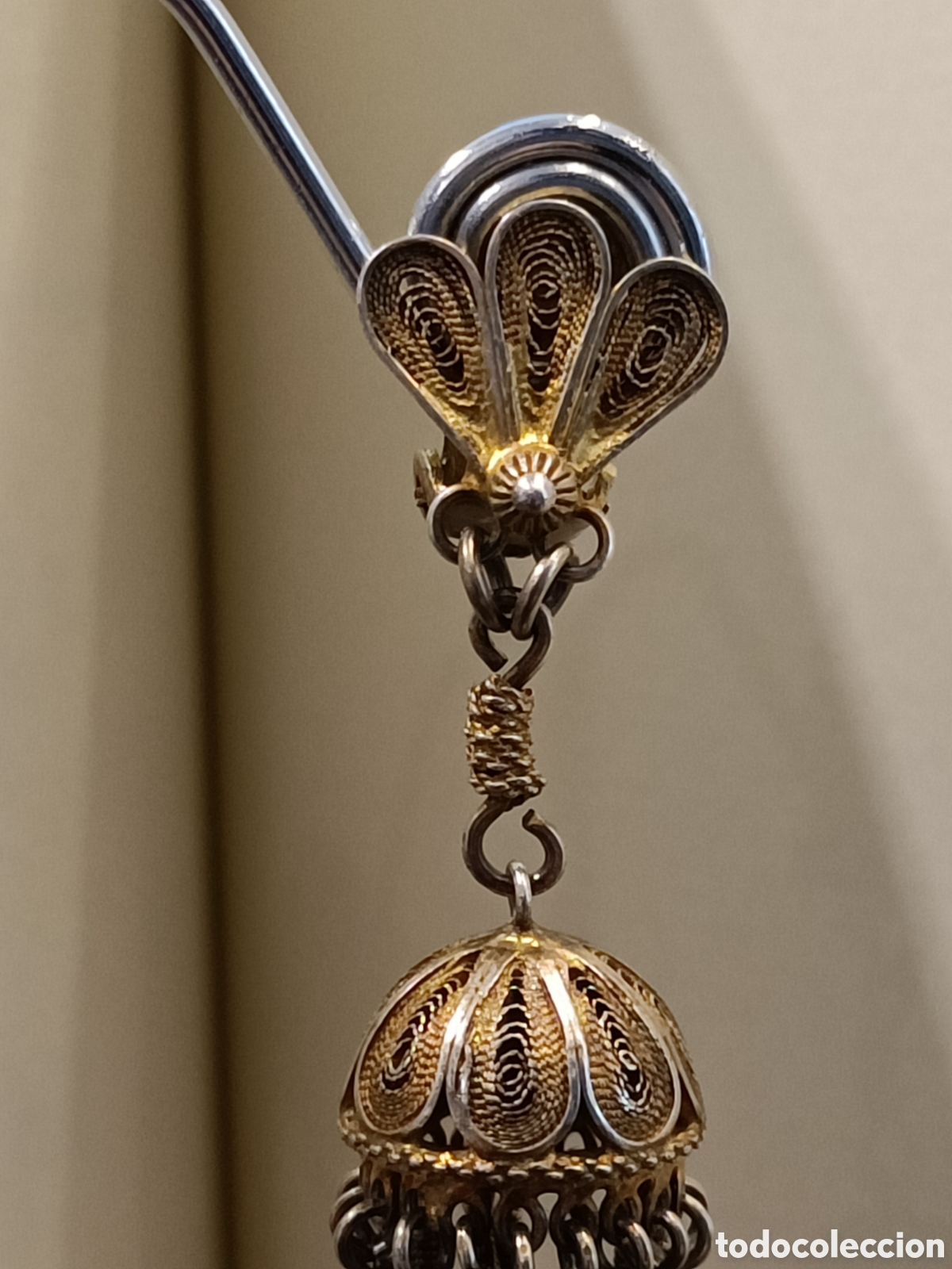Joyeria: Pendientes de filigrana de plata con ba&ntilde;o de oro. - Foto 4