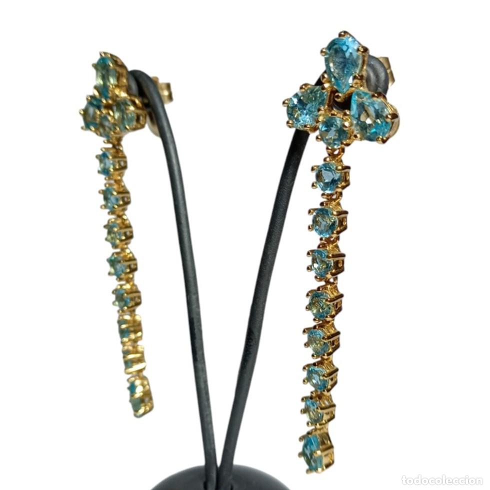 Joyeria: Pendientes largos topacios azules ORO 18K - Foto 2