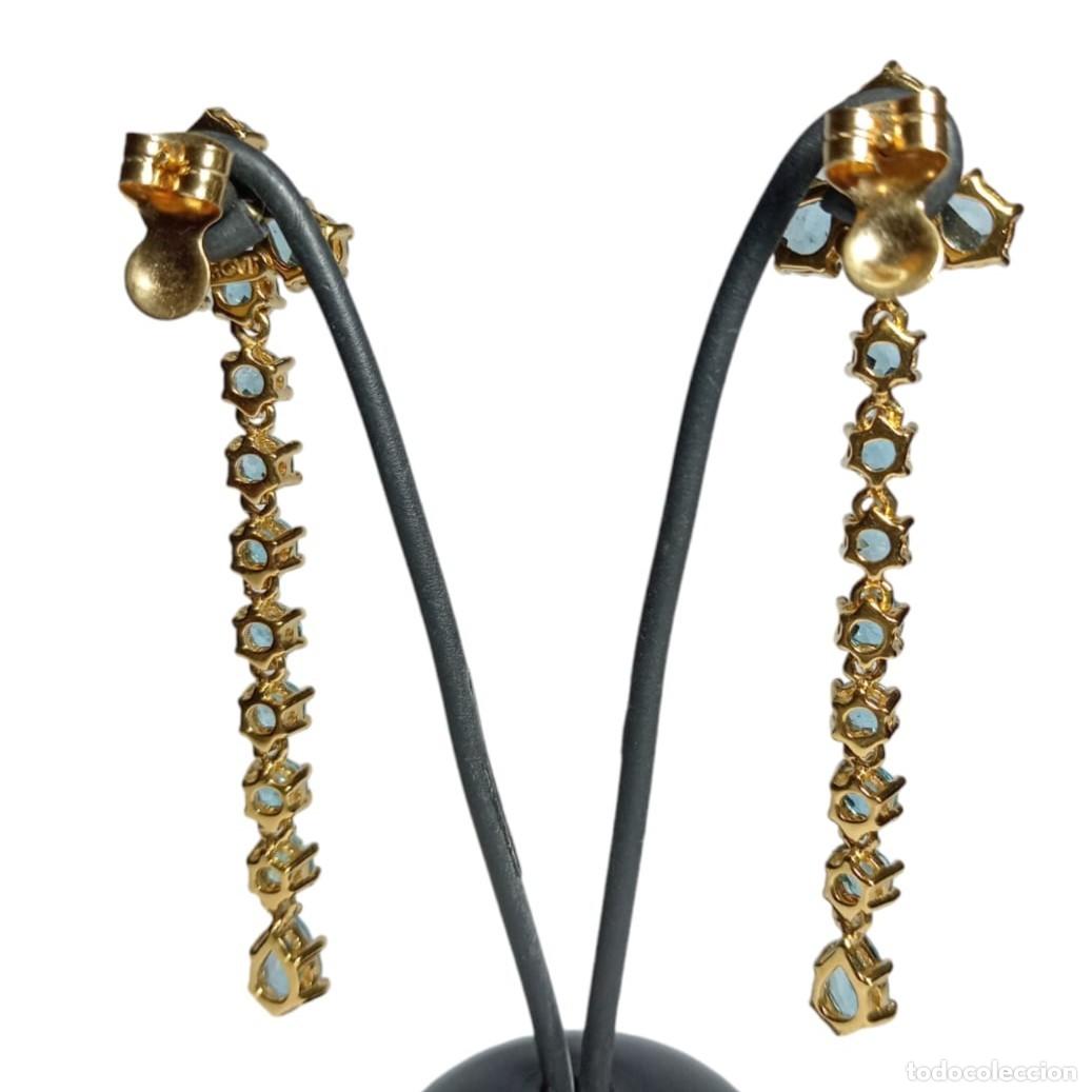 Joyeria: Pendientes largos topacios azules ORO 18K - Foto 3