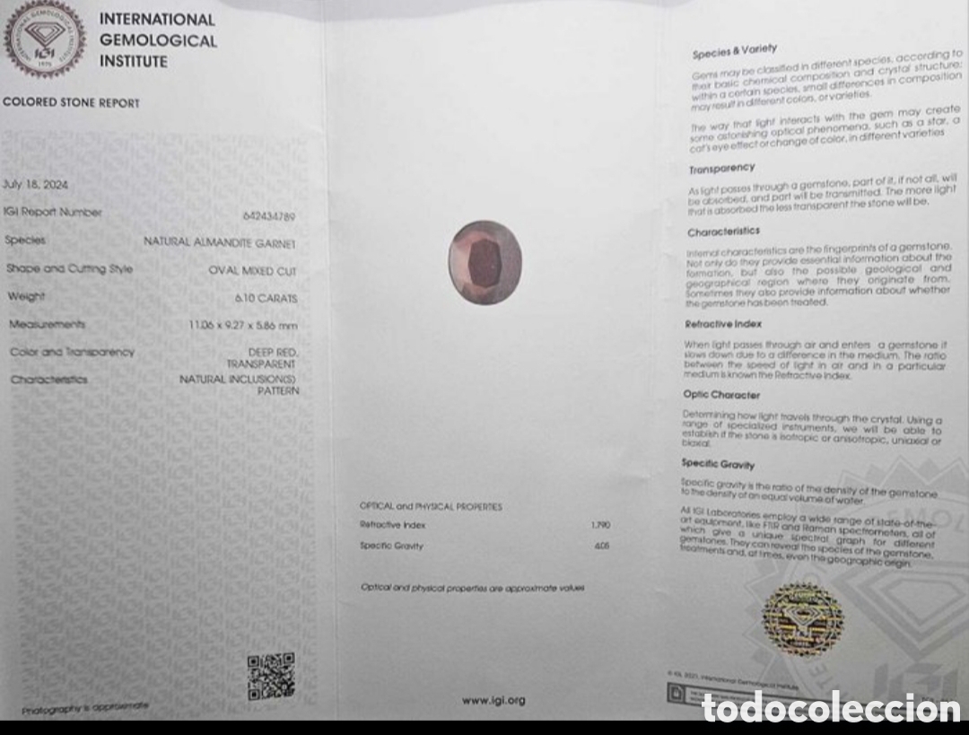 Joyeria: Granate 6,10 ct certificado gemol&oacute;gico - Foto 4