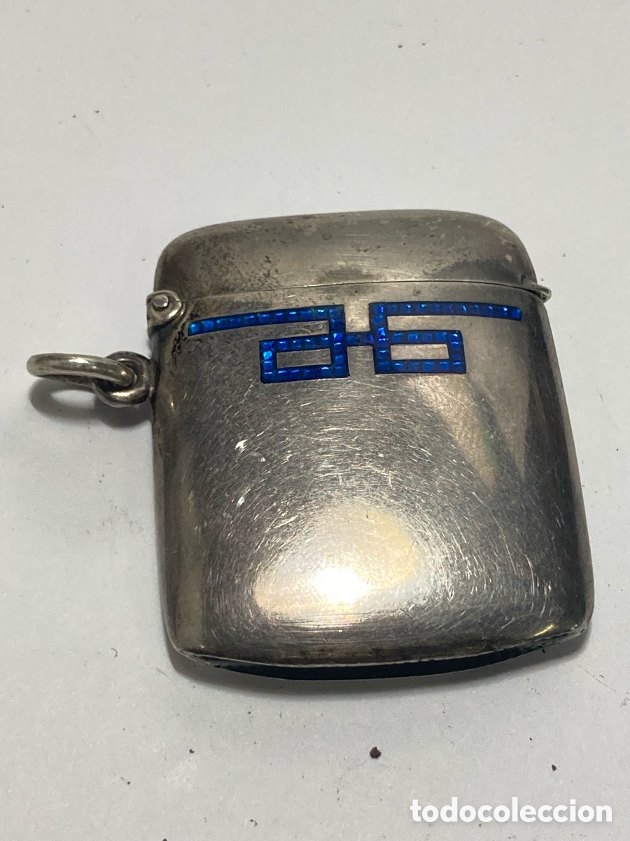 Joyeria: Chisquero de plata antiguo con esmalte /FF1 - Foto 1