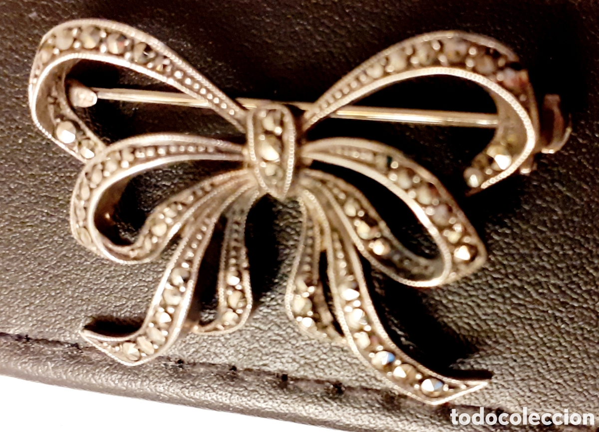 Joyeria: Broche antigua con marquesitas en plata - Foto 1