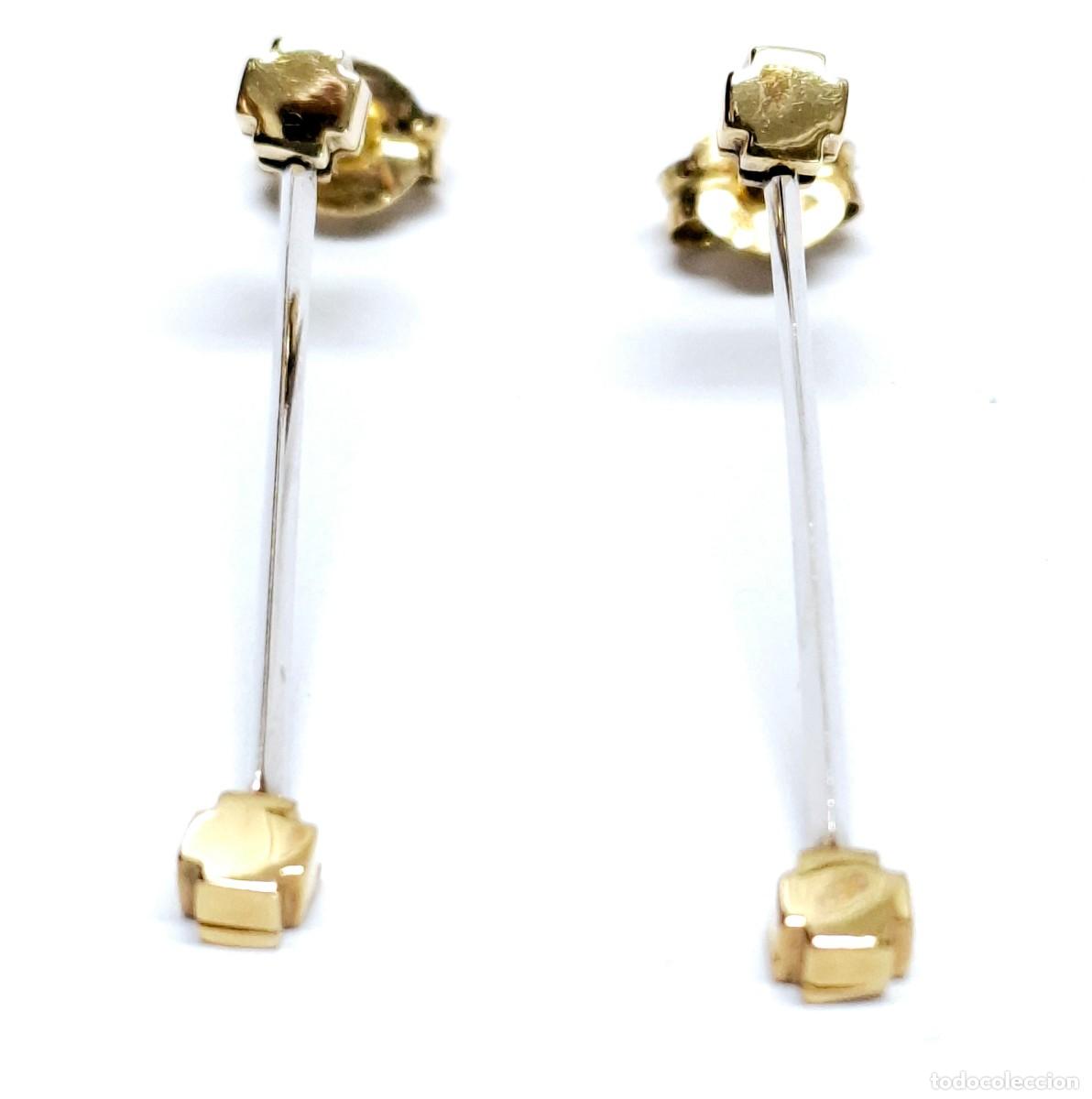 Joyeria: BELLOS PENDIENTES LARGOS DE ORO BLANCO Y AMARILLO - Foto 2