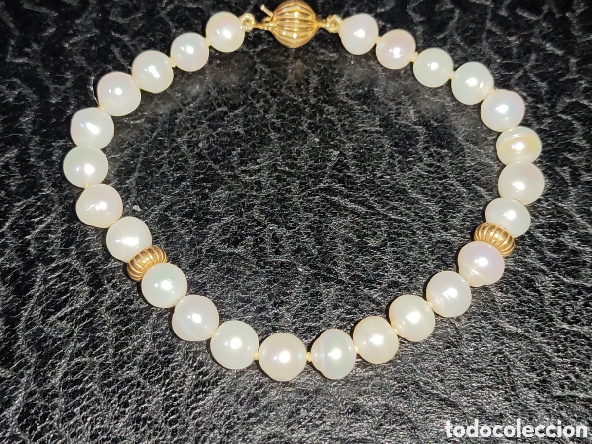 Joyeria: Pulsera de perlas de r&iacute;o con 2 cuentas y cierre de oro de 18K. - Foto 2