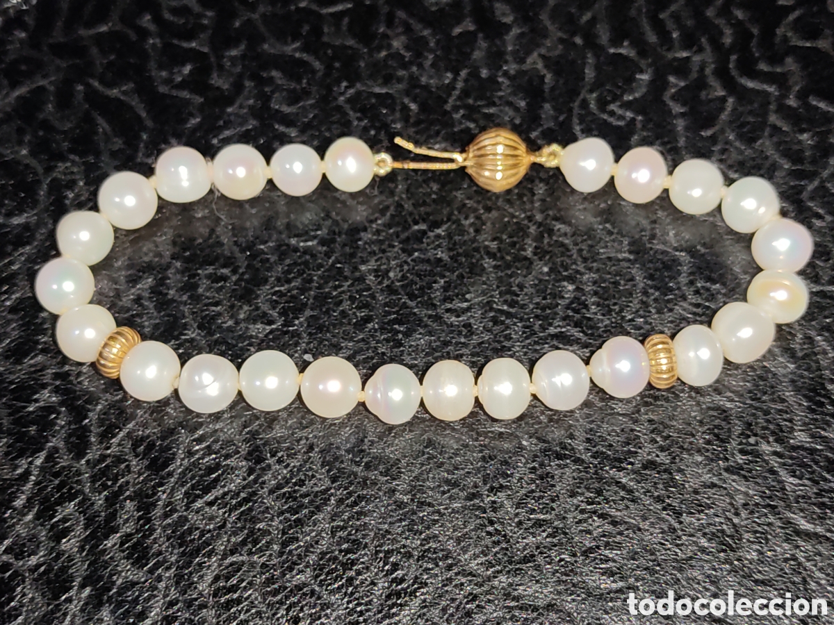 Joyeria: Pulsera de perlas de r&iacute;o con 2 cuentas y cierre de oro de 18K. - Foto 3