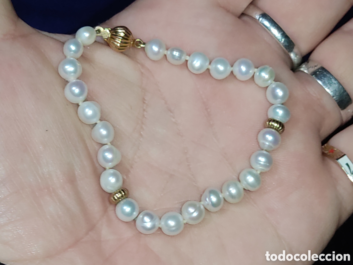 Joyeria: Pulsera de perlas de r&iacute;o con 2 cuentas y cierre de oro de 18K. - Foto 6