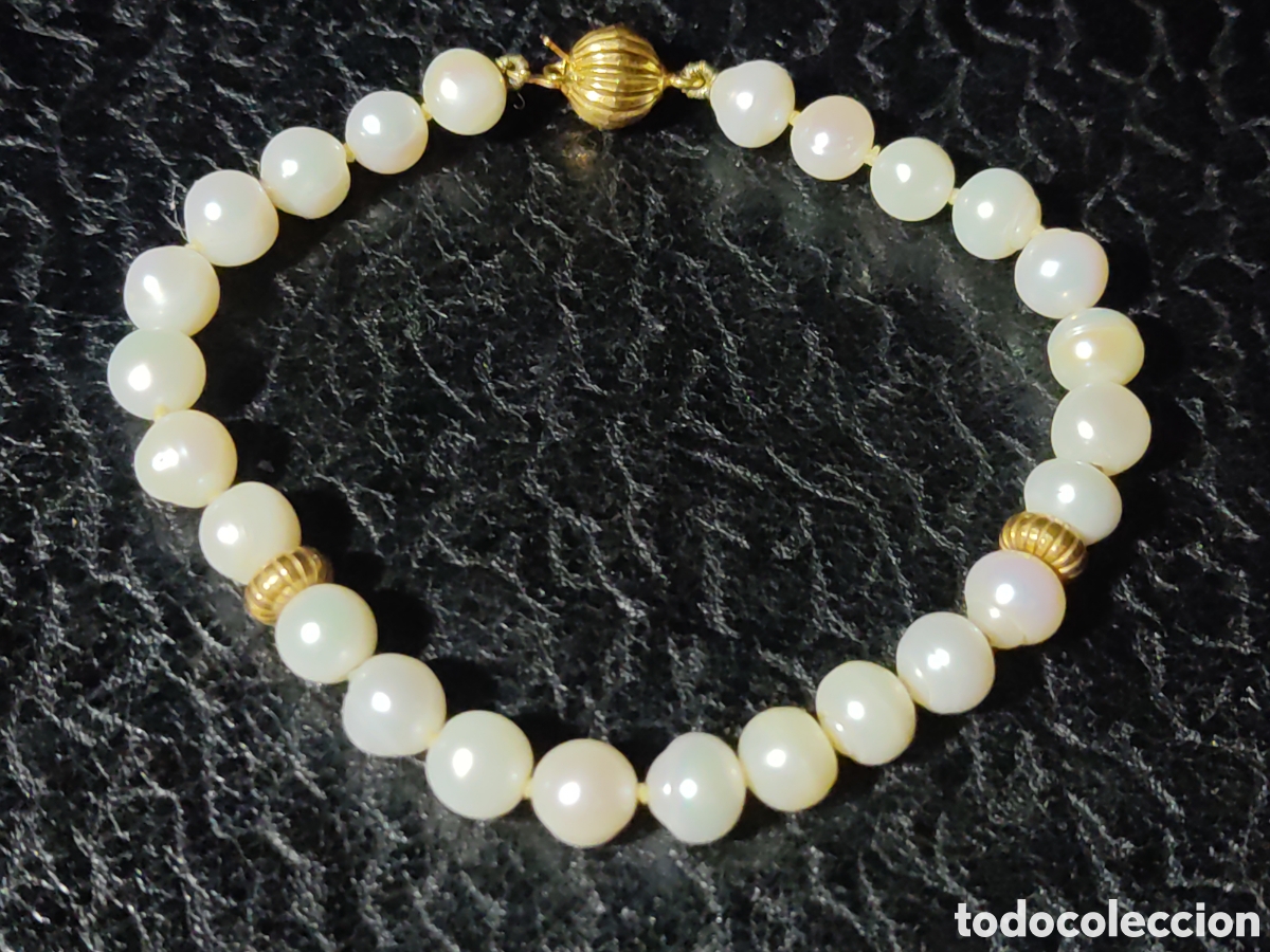 Joyeria: Pulsera de perlas de r&iacute;o con 2 cuentas y cierre de oro de 18K. - Foto 1