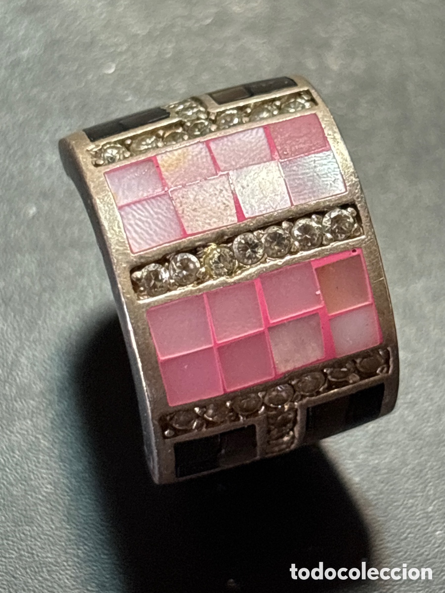 Joyeria: Anillo de plata de ley. Con piedras rosas. - Foto 1